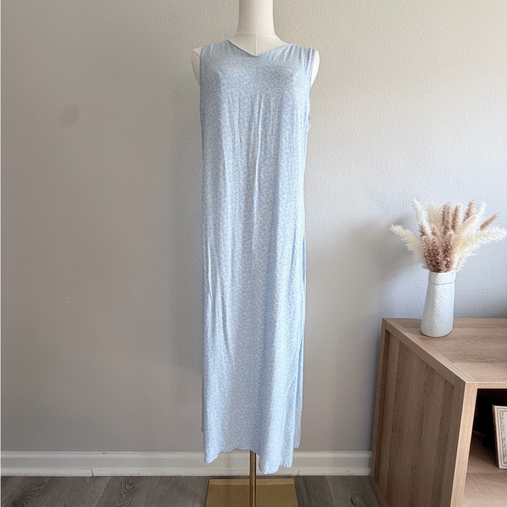 L.L. Bean Light Blue Floral Knit Dress